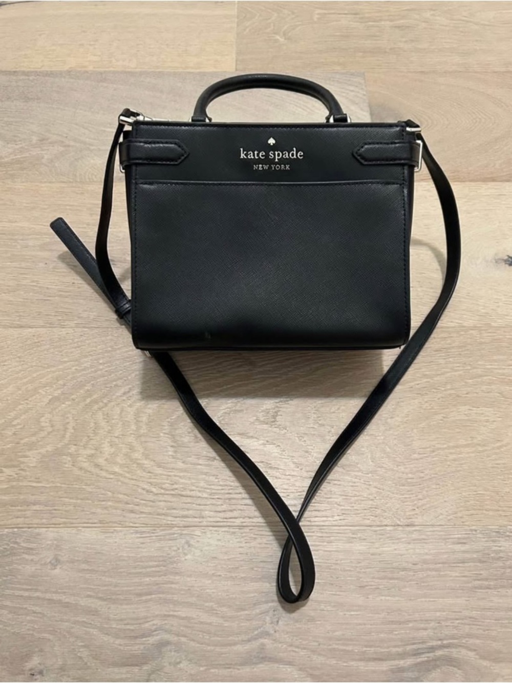 kate spade black leather satchel with detachable strap